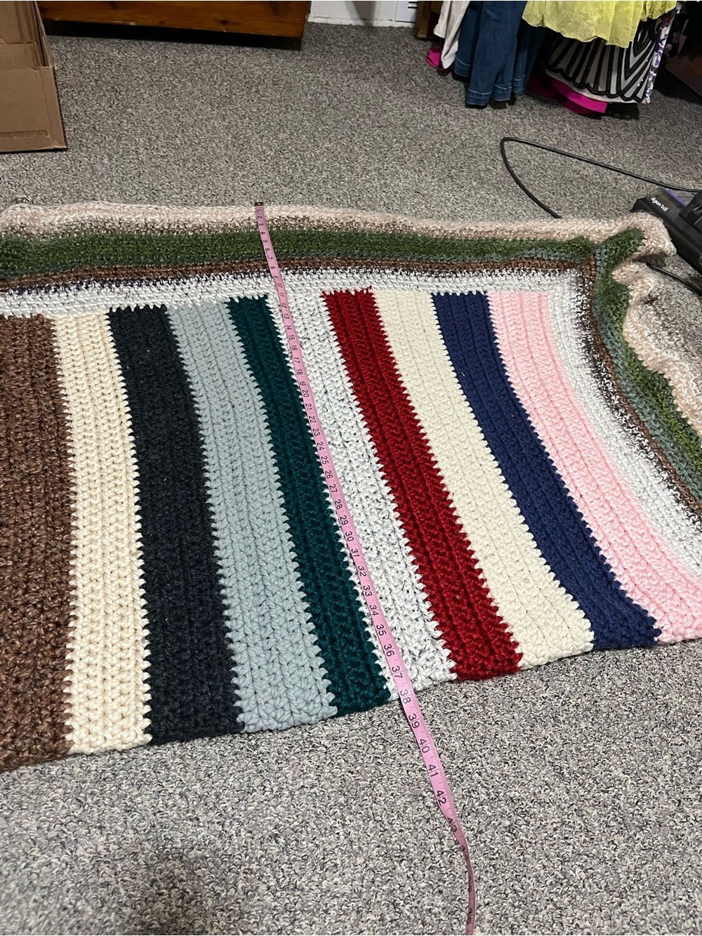 Handmade Big Thick Chunky Striped Crochet Blanket - Multicolor Neutral Rainbow - Picture 5 of 7